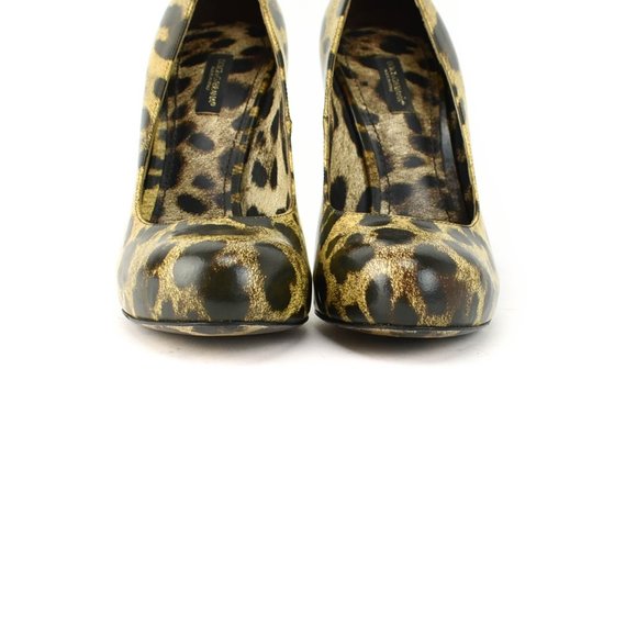 DOLCE & GABBANA: Brown Leather Leopard Print Heels - Picture 5 of 10